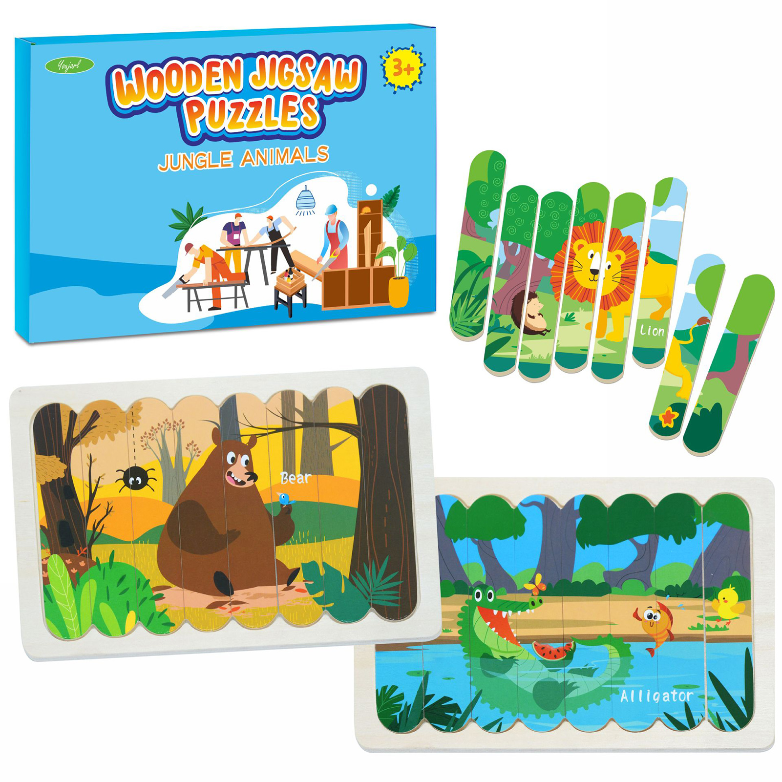 유치원 퍼즐 동물 유아용 나무 직소 퍼즐, 교육용 퍼즐 40 개 스틱 10 개 패턴 유치원